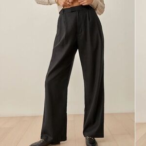Reformation Earl Pants Linen Blend Black Trousers 2